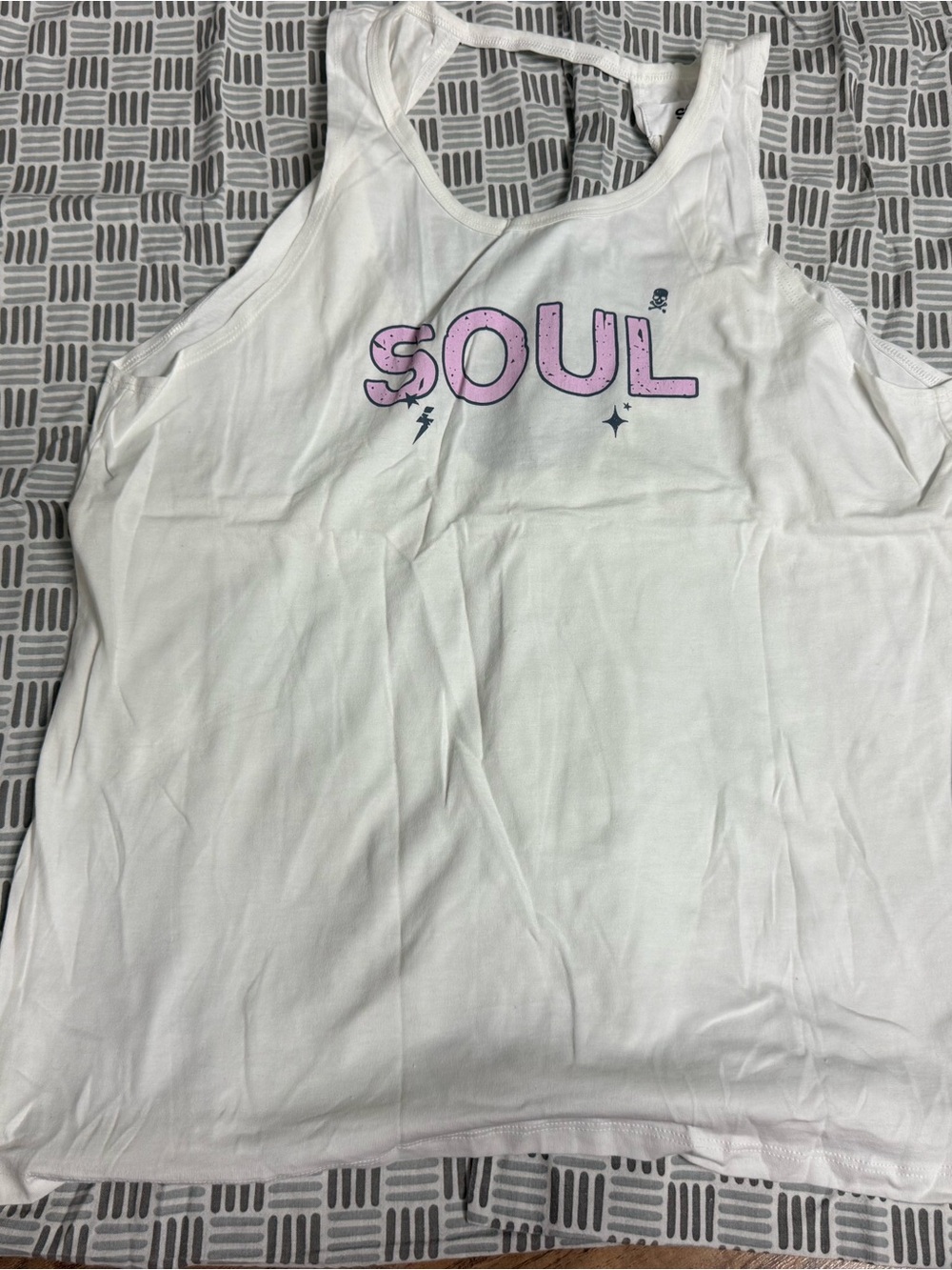soulcycle White Tank Top with Pink "SOUL" Graphic